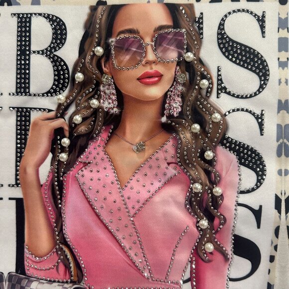 Boss Babe Rhinestone Graphic Tee Womens Size Small White Crewneck Short Sleeve - Picture 3 of 8